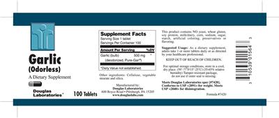 Photo of the Douglas Laboratories Garlic (Odorless) label