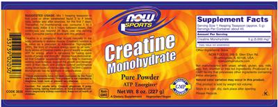 Photo of the NOW Sports Creatine Monohydrate label