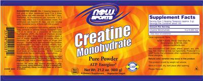Photo of the NOW Sports Creatine Monohydrate label