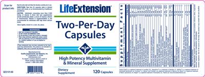 Photo of the Life Extension Two-Per-Day Capsules label