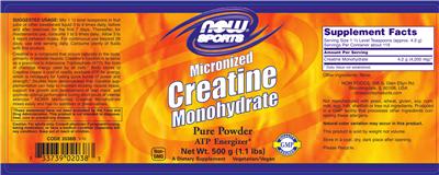 Photo of the NOW Sports Micronized Creatine Monohydrate label