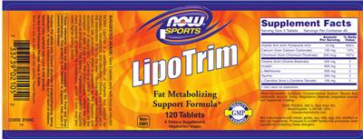 Photo of the NOW Sports LipoTrim label