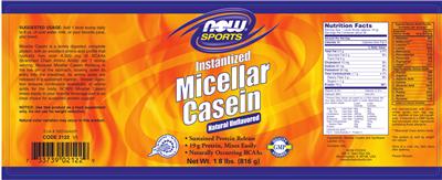 Photo of the NOW Sports Instantized Micellar Casein Natural Unflavored label