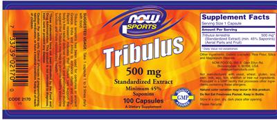 Photo of the NOW Sports Tribulus 500 mg label