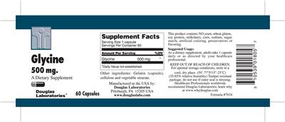 Photo of the Douglas Laboratories Glycine 500 mg label