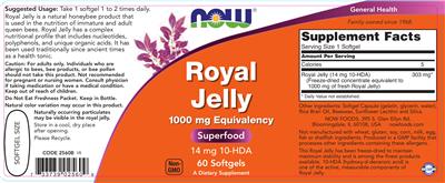Photo of the NOW Royal Jelly label