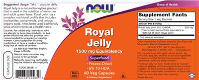 Photo of the NOW Royal Jelly label