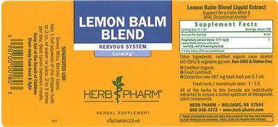 Photo of the Herb Pharm Lemon Balm Blend label