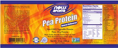 Photo of the NOW Sports Pea Protein Natural Unflavored label