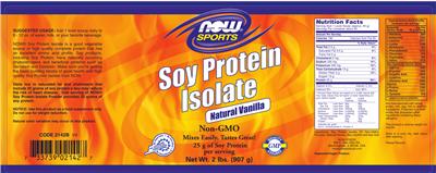 Photo of the NOW Sports Soy Protein Isolate Natural Vanilla label