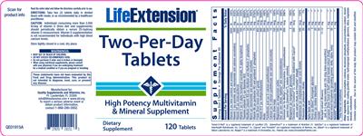 Photo of the Life Extension Two-Per-Day Tablets label
