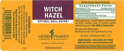 Photo of the Herb Pharm Witch Hazel label
