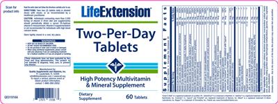 Photo of the Life Extension Two-Per-Day Tablets label