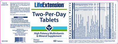 Photo of the Life Extension Two-Per-Day Tablets label