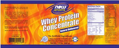 Photo of the NOW Sports Whey Protein Concentrate Natural Unflavored label