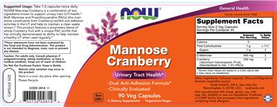 Photo of the NOW Mannose Cranberry label