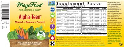 Photo of the MegaFood Alpha-Teen label