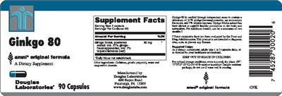 Photo of the Douglas Laboratories Ginkgo 80 label