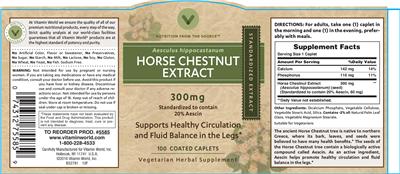 Photo of the Vitamin World Horse Chestnut Extract 300 mg label