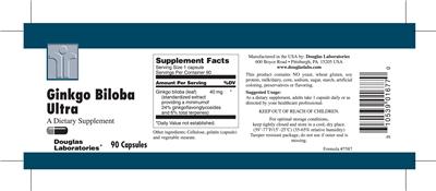 Photo of the Douglas Laboratories Ginkgo Biloba Ultra label