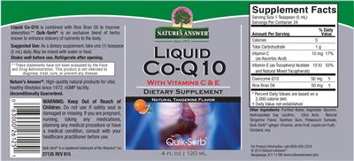 Photo of the Nature's Answer Liquid Co-Q10 Natural Tangerine Flavor label