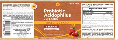Photo of the Vitamin World Probiotic Acidophilus With Lactis Delicious Natural Strawberry Flavor label