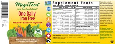 Photo of the MegaFood One Daily Iron Free label