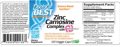 Photo of the Doctor's Best Zinc Carnosine Complex With Pepzine GI label
