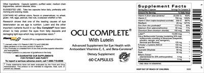 Photo of the VitaCeutical Labs Ocu Complete With Lutein label