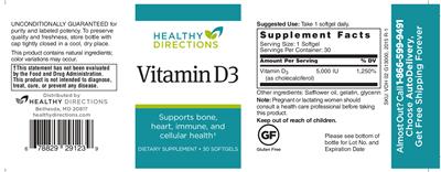 Photo of the Healthy Directions Vitamin D3 label