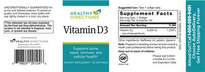 Photo of the Healthy Directions Vitamin D3 label