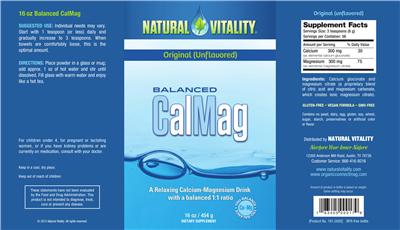 Photo of the Natural Vitality Balanced CalMag Original (Unflavored) label