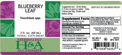 Photo of the Herbalist & Alchemist Blueberry Leaf label