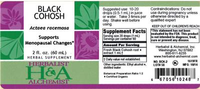 Photo of the Herbalist & Alchemist Black Cohosh label