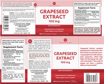 Photo of the Vitamin World Grapeseed Extract 100 mg label