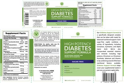 Photo of the Vitamin World High Potency Diabetes Support Formula label