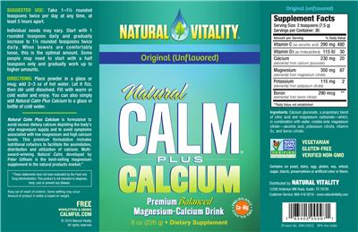 Photo of the Natural Vitality Natural CALM plus Calcium Original (Unflavored) label
