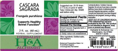 Photo of the Herbalist & Alchemist Cascara Sagrada label