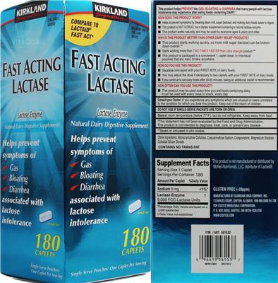 Photo of the Kirkland Signature Fast Acting Lactase label