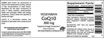 Photo of the VitaCeutical Labs CoQ10 300 mg label