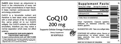 Photo of the VitaCeutical Labs CoQ10 200 mg label