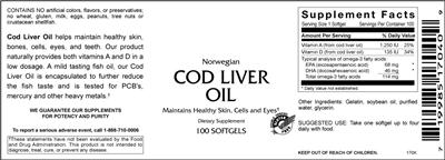 Photo of the VitaCeutical Labs Norwegian Cod Liver Oil label