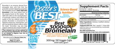 Photo of the Doctor's Best Best 3000 GDU Bromelain 500 mg label