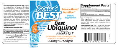 Photo of the Doctor's Best Best Ubiquinol Featuring Kaneka QH 200 mg label