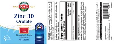 Photo of the KAL Zinc 30 Orotate label