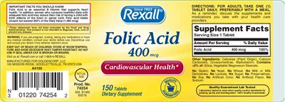 Photo of the Rexall Folic Acid 400 mcg label