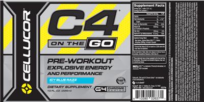 Photo of the Cellucor C4 On The Go Icy Blue Razz label