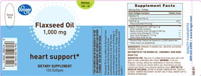 Photo of the Kroger Flaxseed Oil 1,000 mg label