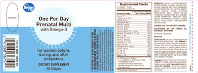 Photo of the Kroger One Per Day Prenatal Multi With Omega-3 label