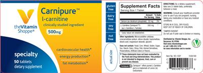 Photo of the The Vitamin Shoppe Carnipure L-Carnitine 500 mg label